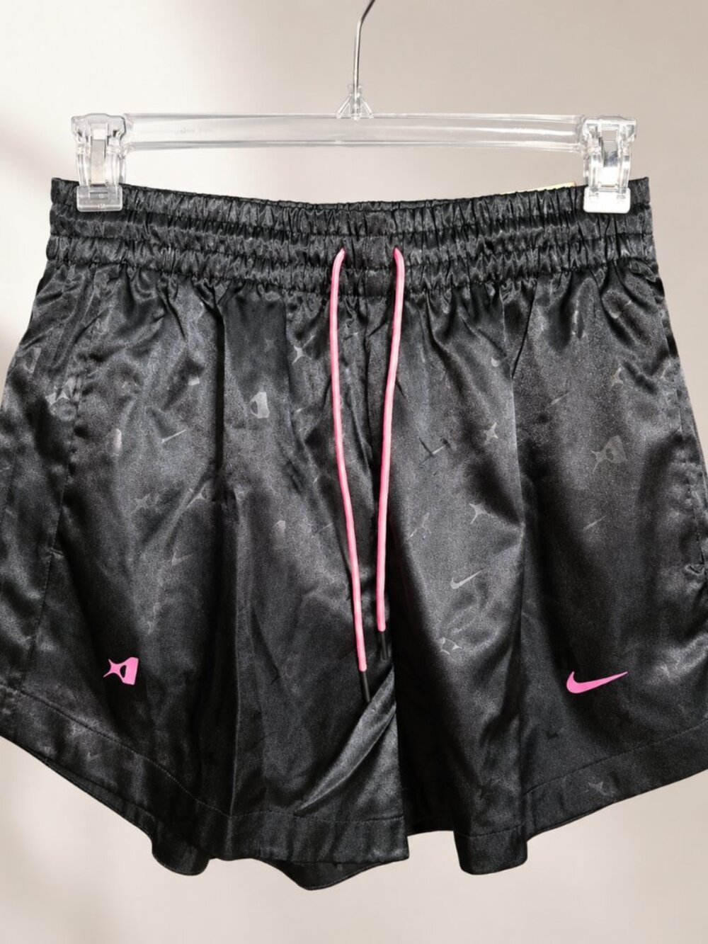 Nike HM7710-010 Black Satin Basketball Shorts Pink Swoosh Women’s M NWT - Picture 8 of 10